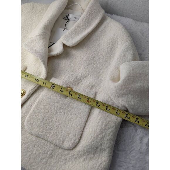Zara Gold Tone Buttons Textured Weave Cream Oyster Cropped Blazer sz M Medium NW - Picture 11 of 12